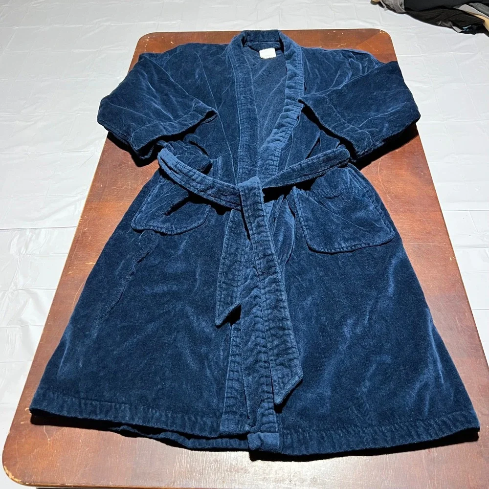 Puritan Mens Navy Blue Corduroy Robe 100% Cotton One Size Fits Most Belt V3330